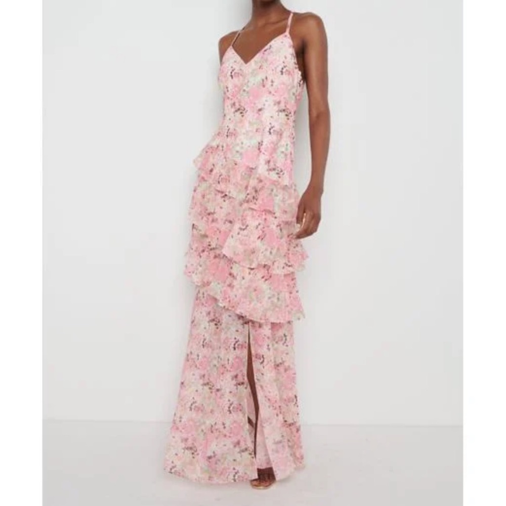 Floral Pink Tiered Maxi Dress with Spaghetti Straps
